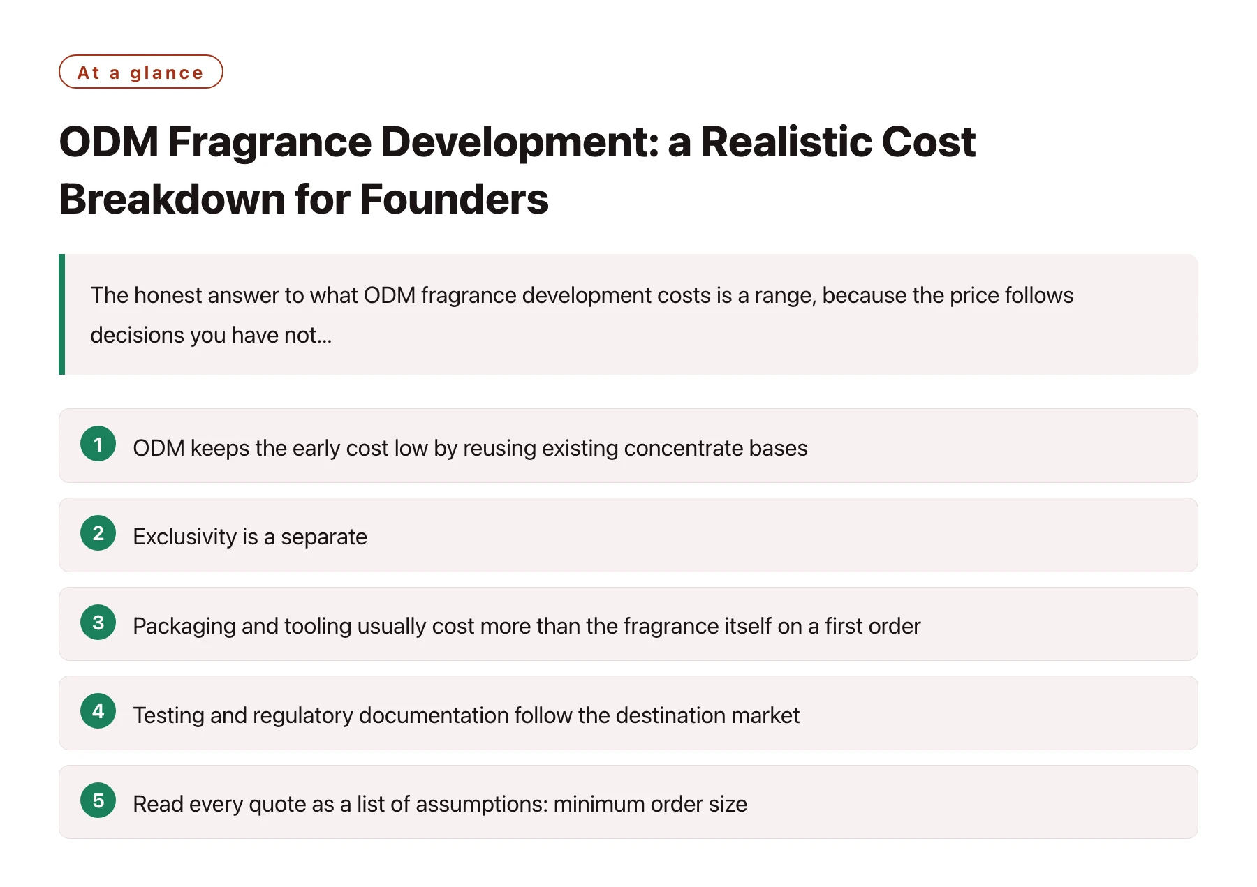 ODM Fragrance Development: a Realistic Cost Breakdown for Founders——全文要点速览